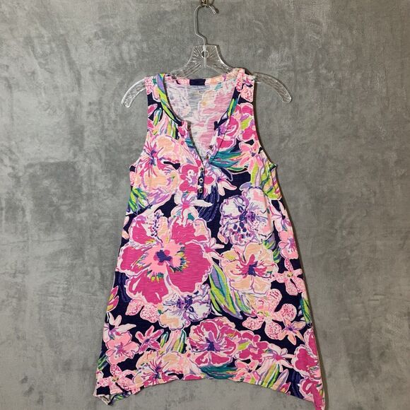 Lilly Pulitzer Swing Dress XS Sleeveless Havana Pink Bright Navy Tipping Point - Picture 1 of 11